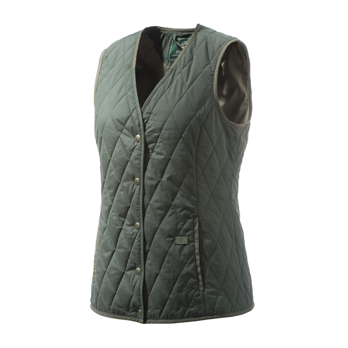 Tulip V Neck Quilted Vest W Dark Green